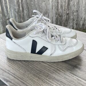 Veja Campo T2 Sneakers Women 10 White Black Leather Tennis Shoes Low Top Lace Up